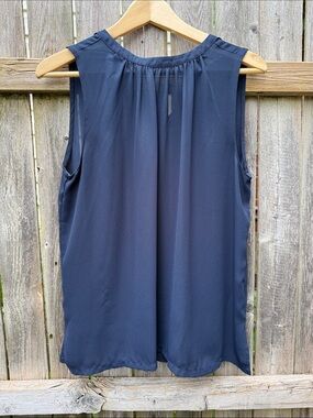 Navy Tie Neck Sleeveless Blouse